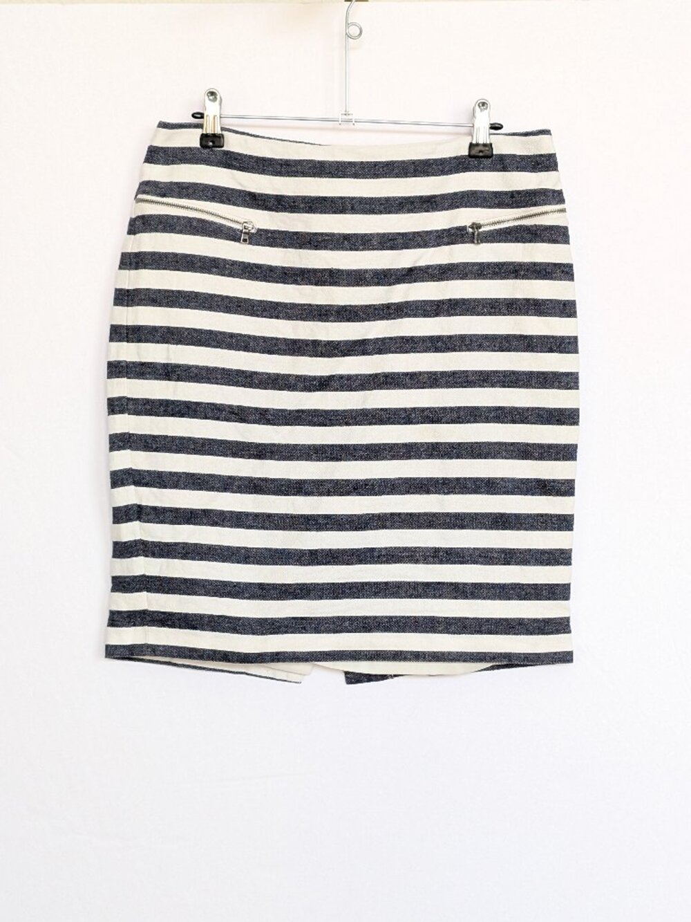 Ann Taylor Navy White striped pencil skirt Women's size 10 Natical Coastal